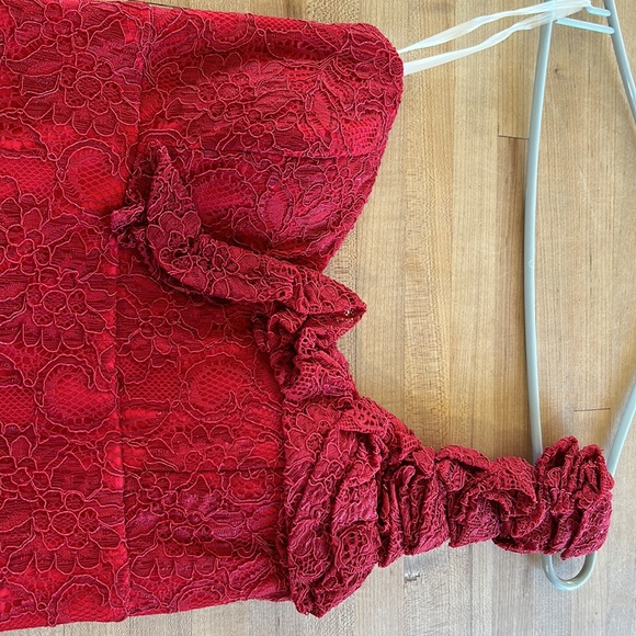 One sleeve red dress - lace with built in slip - Picture 2 of 3